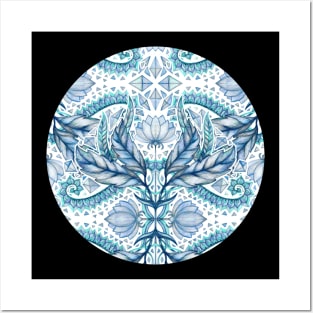 Lily, Leaf & Triangle Pattern - blues Posters and Art